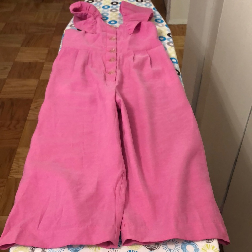 Girls Pink Romper with ruffle details on straps